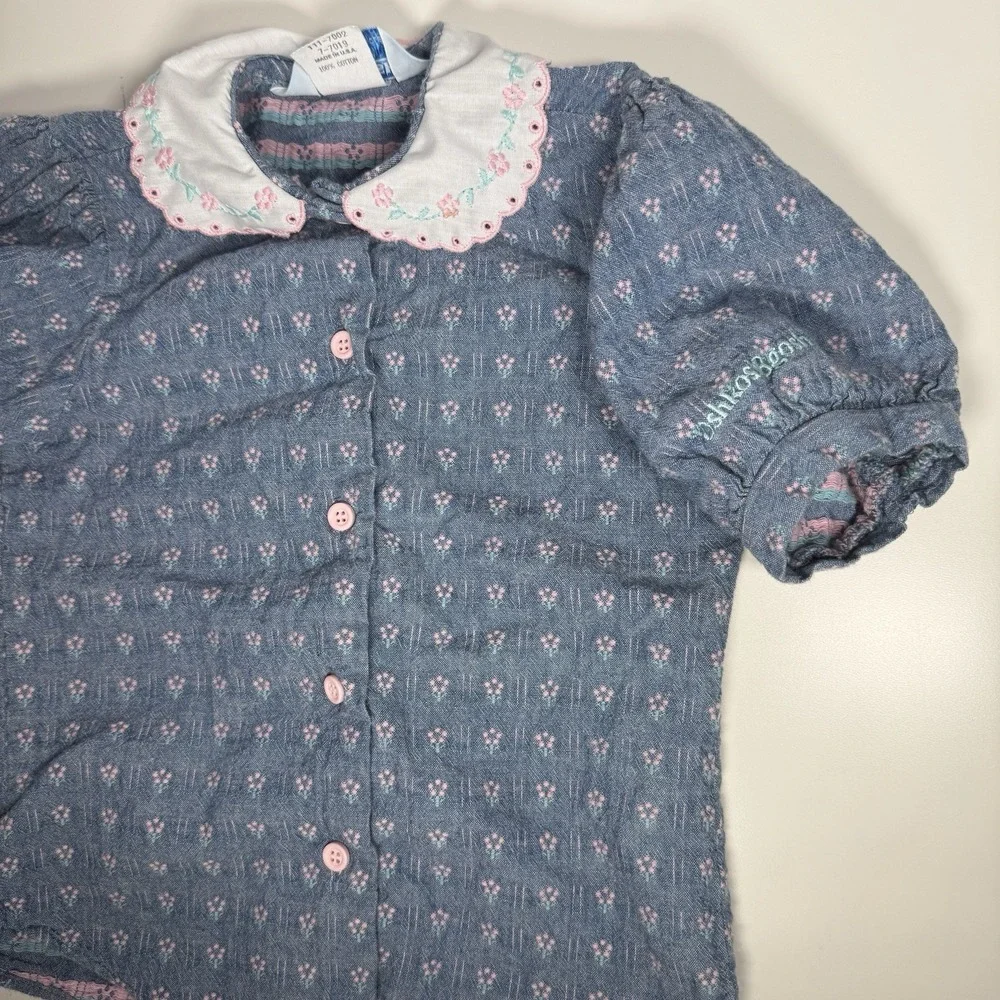 Oshkosh B'Gosh 4T Short Sleeve Shirt Made‎ In USA Pink Embroidered Peter Pan VTG